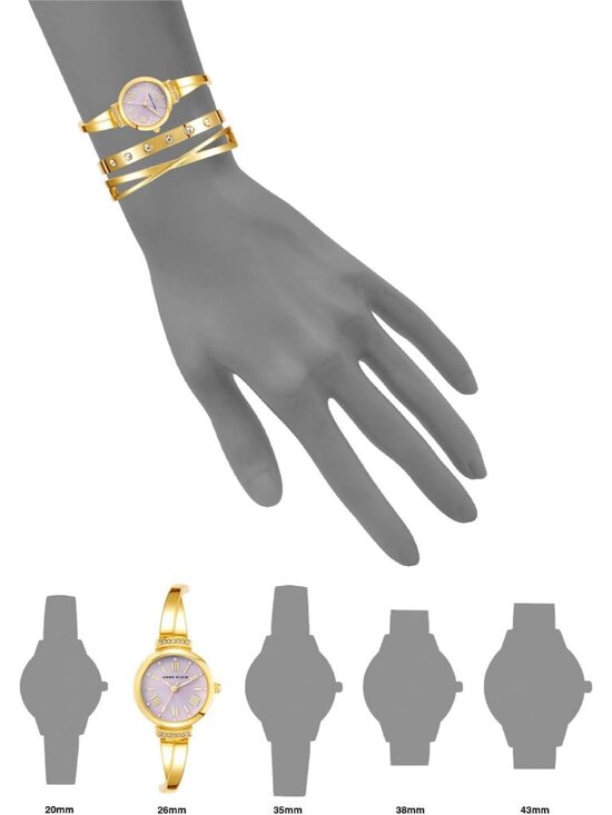 Women\'s Gold Lavender Analog Quartz Premium Crystal Accented Bangle Set Watch main image 6